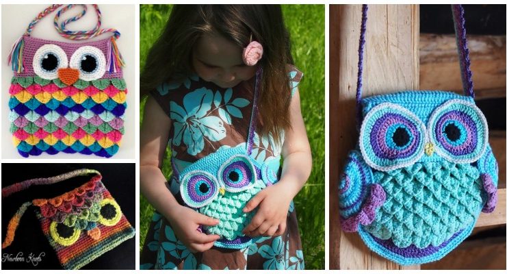 Crocodile Owl Purse Crochet Free Patterns- Kids Shoulder #Bags; Free #Crochet; Patterns