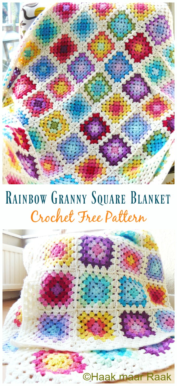 Rainbow Granny Square Blanket Crochet Free Pattern - #Granny; Square #Blanket; Free #Crochet; Patterns