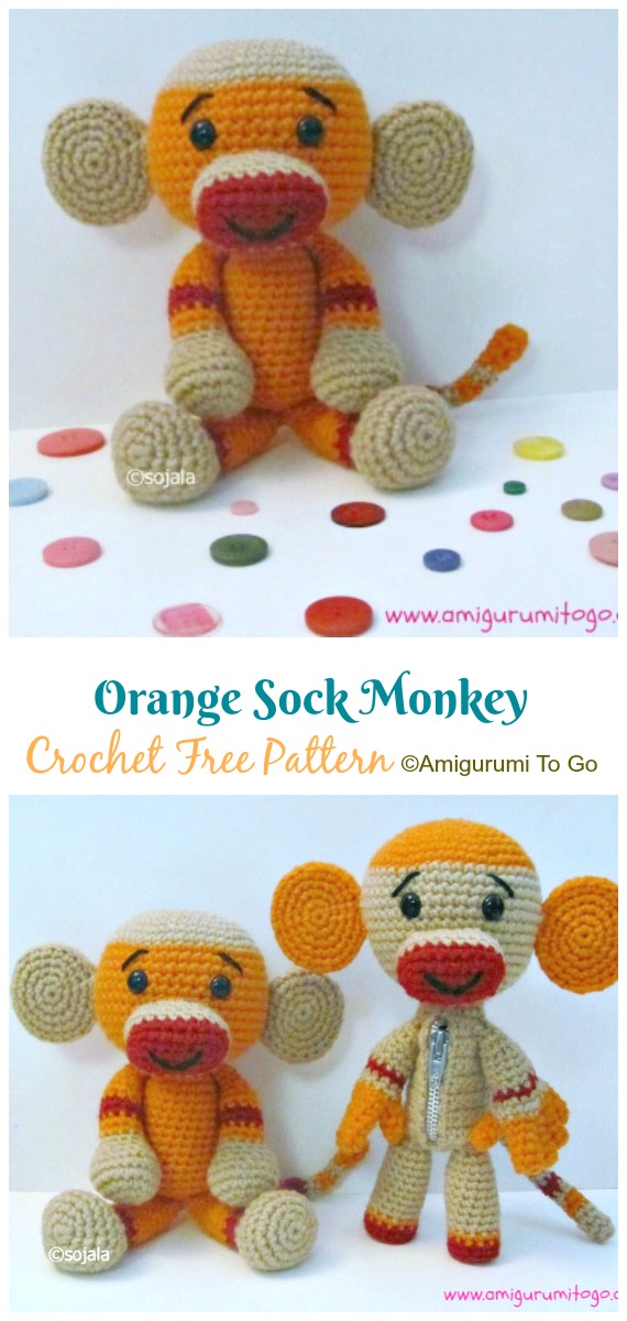 Crochet Sock Monkey Doll Amigurumi Free Pattern - Amigurumi Sock #Monkey Crochet Free Patterns