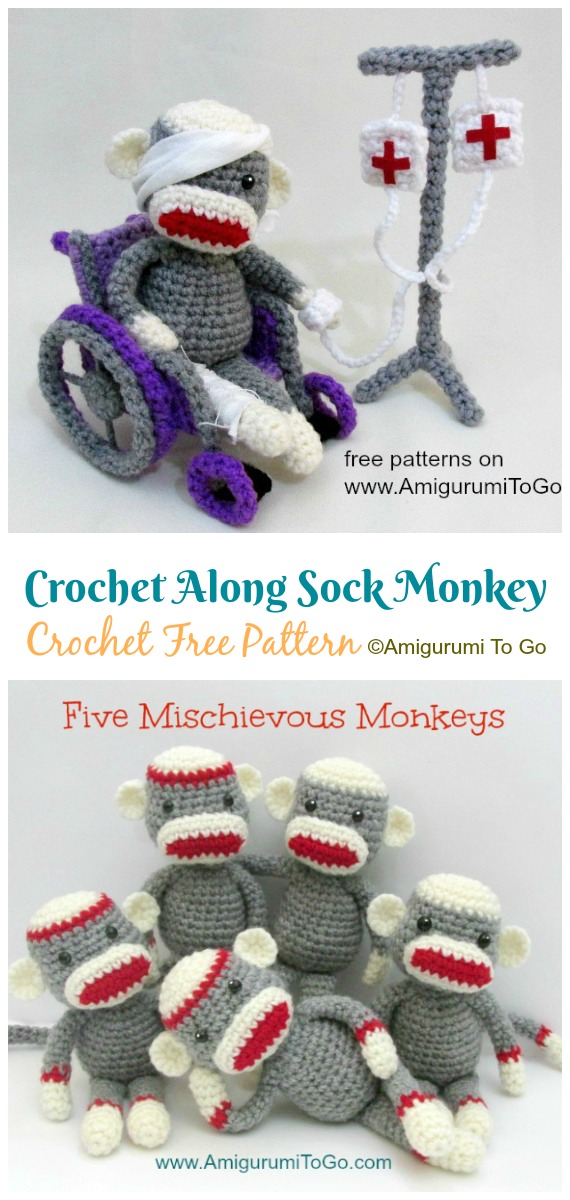Crochet Along Sock Monkey Amigurumi Free Pattern - Amigurumi Sock #Monkey Crochet Free Patterns