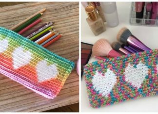 Tapestry Heart Pencil Case Crochet Free Pattern - Back to School #Pencil Case Free #Crochet; Patterns