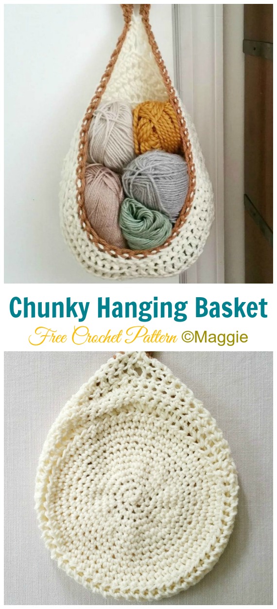 Chunky Hanging Basket Free Crochet Pattern- Hanging #Basket; Free #Crochet; Patterns