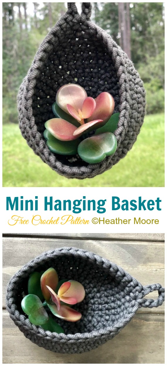 Mini Hanging Basket Free Crochet Pattern- Hanging #Basket; Free #Crochet; Patterns