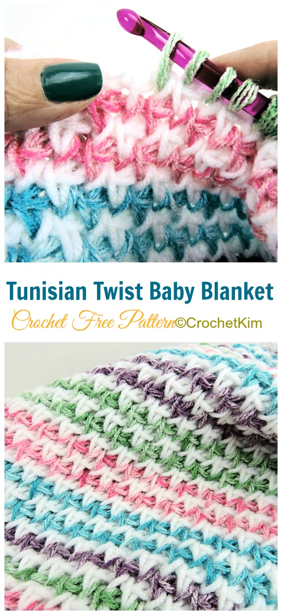 Twist Baby Blanket Tunisian Crochet Free Pattern&Video - Stripy #Blanket; Free #Crochet; Patterns