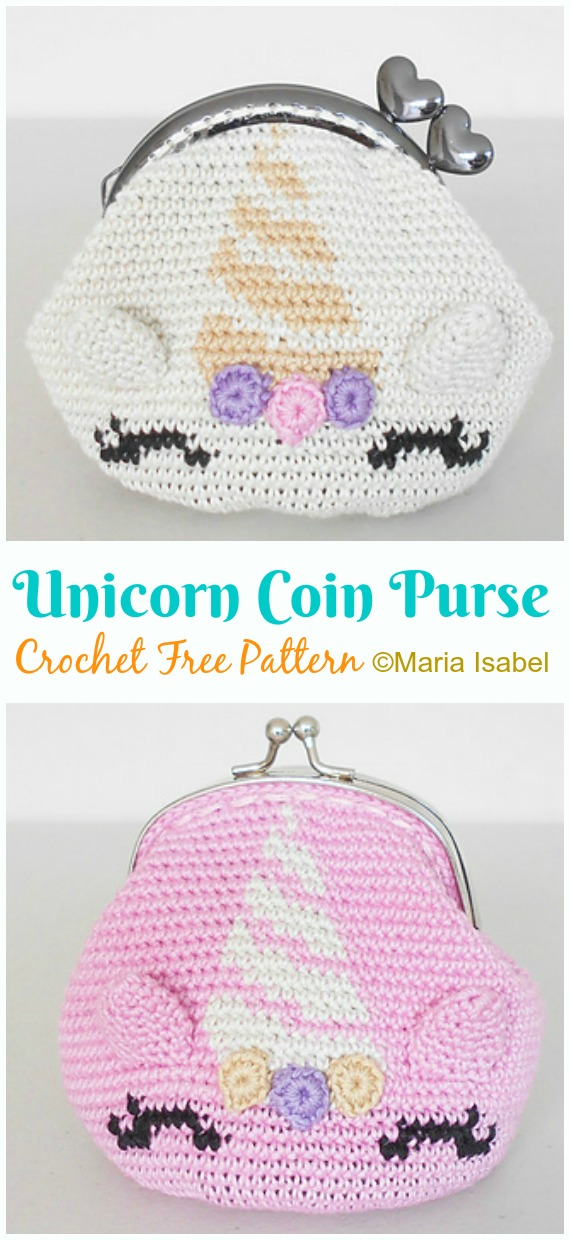Unicorn Coin Purse Crochet Free Pattern - Coin #Purse; Free #Crochet; Patterns