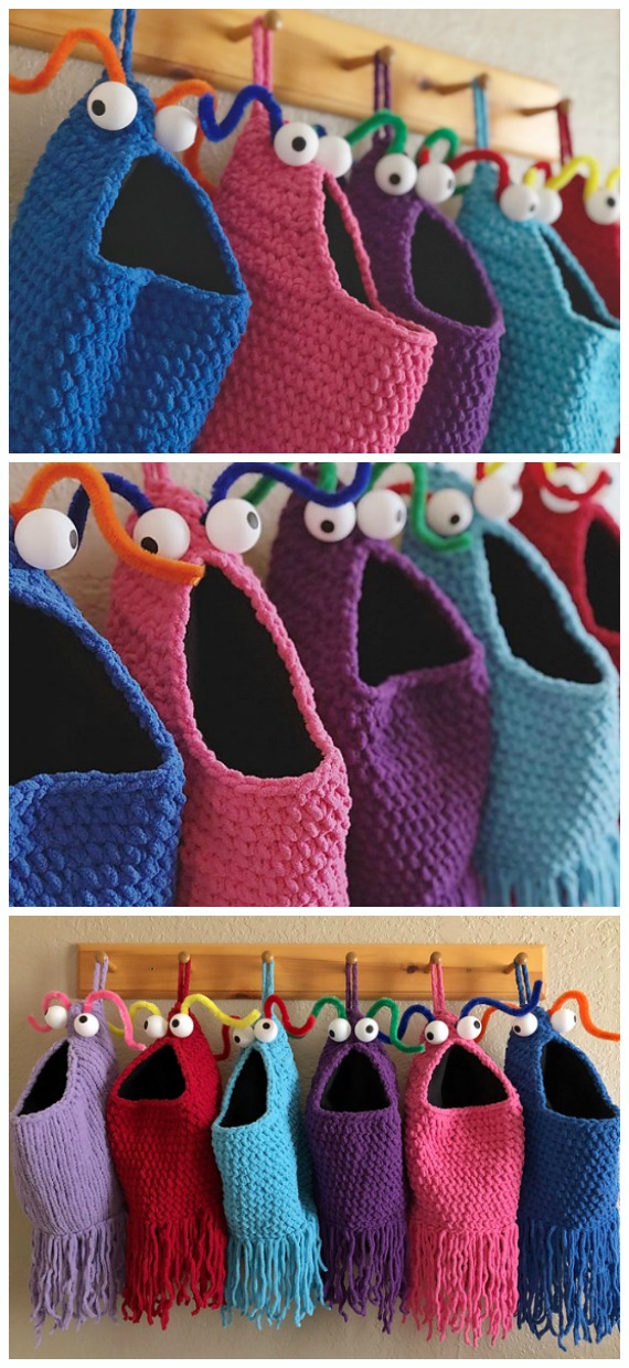 Yip Yips Alien Hanging Basket Crochet Free Pattern- Hanging #Basket; Free #Crochet; Patterns