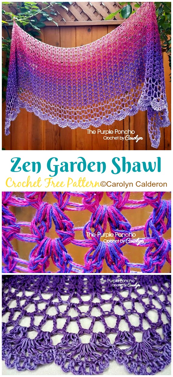 Zen Garden Shawl Crochet Free Pattern - Women Shawl #Wrap; Free #Crochet; Patterns