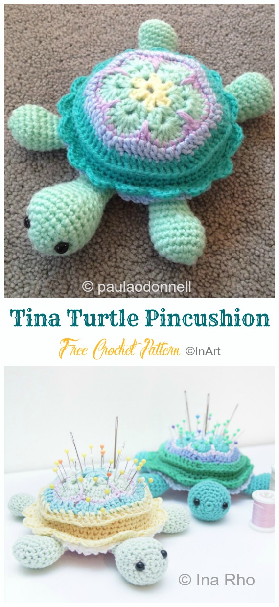 Crochet African Flower Tina Turtle Pincushion Amigurumi Free Patterns - Amigurumi #Turtle; Crochet Free Patterns