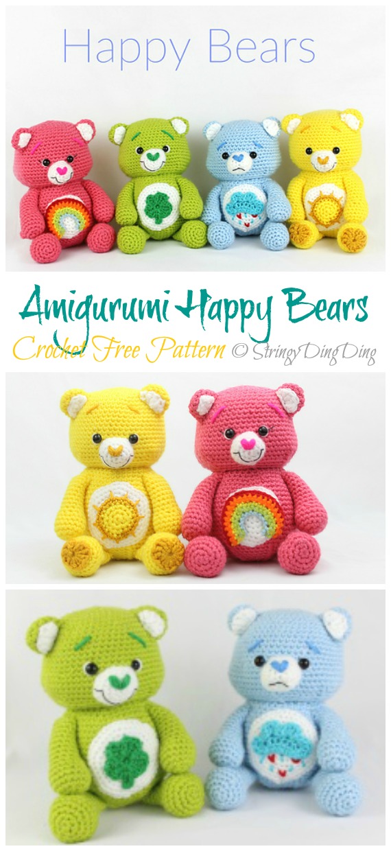 Amigurumi Happy Bears Crochet Free Pattern- Free #Amigurumi; #Bear; Toy Softies Crochet Patterns