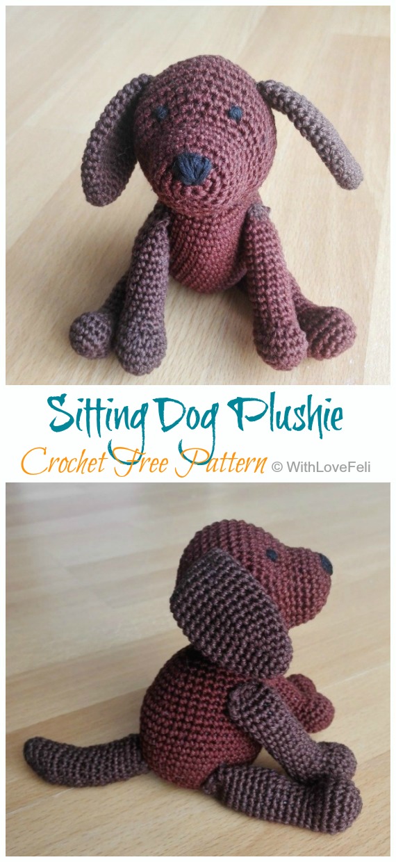 Sitting Dog Plushie Crochet Free Pattern - Crochet #Dog; #Amigurumi; Free Patterns