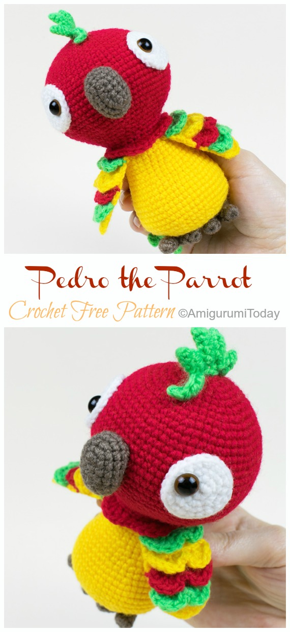 Amigurumi Pedro the Parrot Crochet Free Patterns - - Crochet #Bird; #Amigurumi; Free Patterns