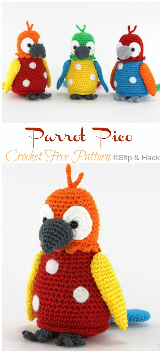 Amigurumi Parrot Pico Crochet Free Patterns - - Crochet #Bird; #Amigurumi; Free Patterns 