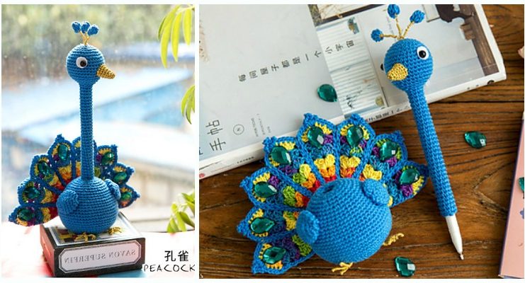 Amigurumi Peacock Pen Holder Crochet Free Pattern [Video]- Crochet #Bird; #Amigurumi; Free Patterns