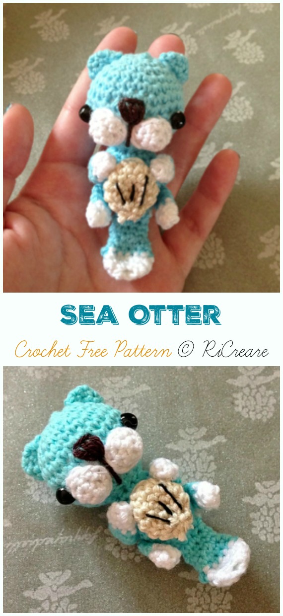 Amigurumi Tiny Sea Otter Crochet Free Patterns - Crochet #SeaLife; Toys #Amigurumi; Free Patterns