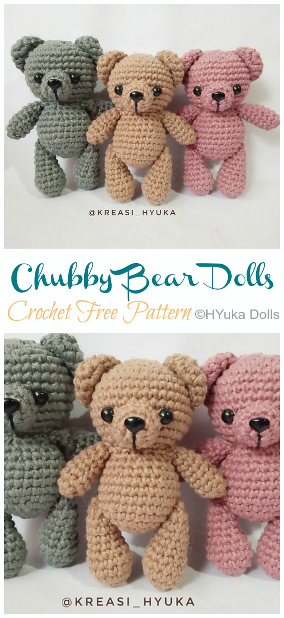 Amigurumi Chubby Bear Doll Crochet Free Pattern- Free #Amigurumi; #Bear; Toy Softies Crochet Patterns