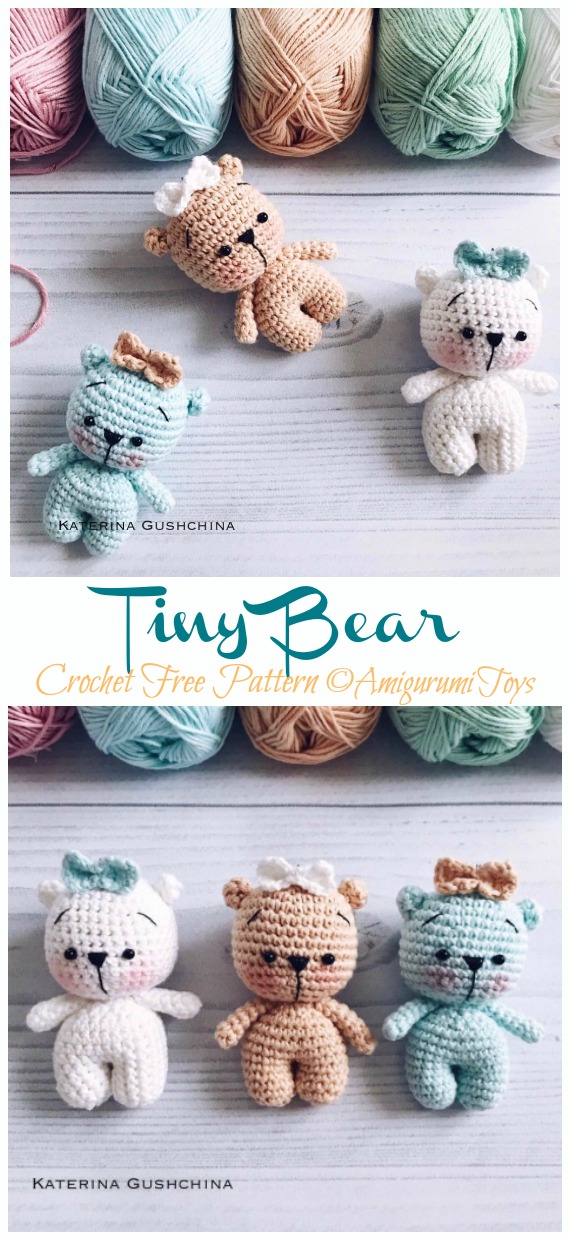 Amigurumi Tiny Bear Crochet Free Pattern- Free #Amigurumi; #Bear; Toy Softies Crochet Patterns