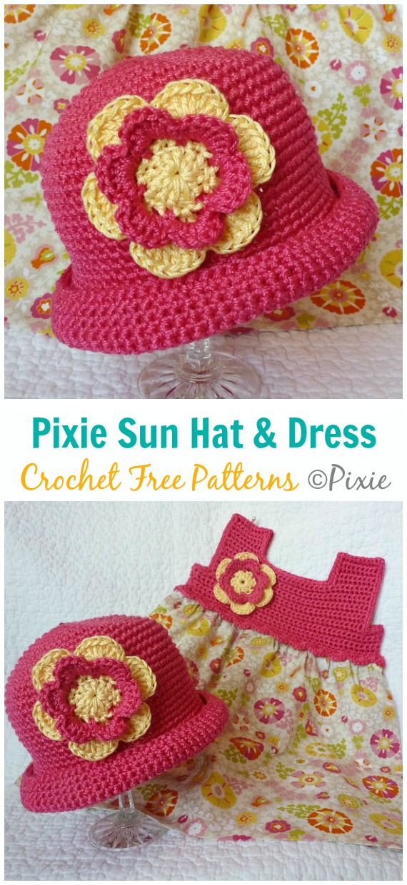 Aruba Pixie Sun Hat & Dress Crochet Free Patterns - Girls #Sunhat; Free #Crochet; Patterns