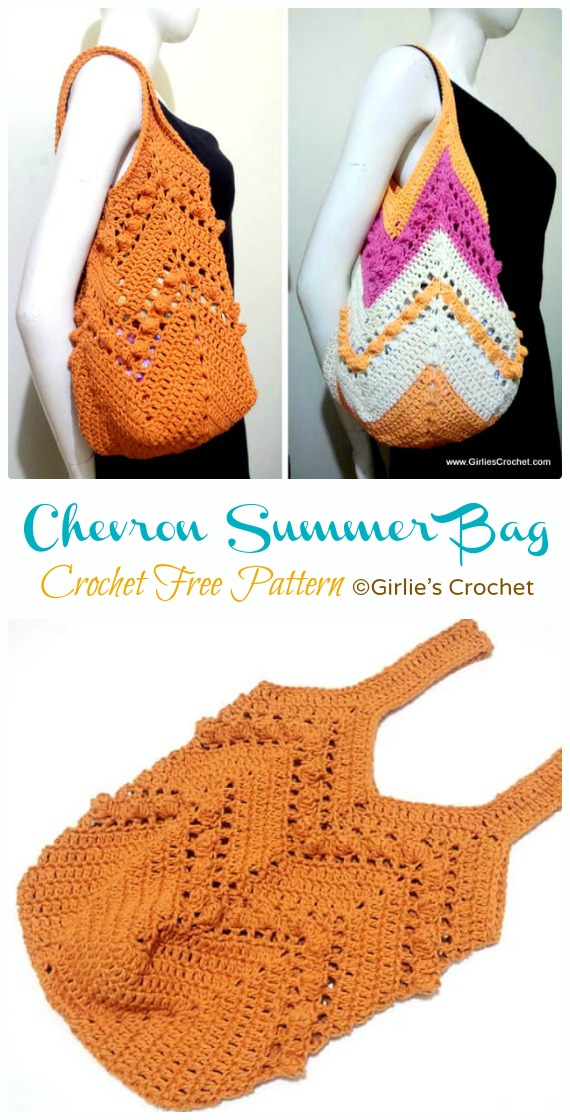 Chevron Summer Bag Crochet Free Pattern - Tote #Bag; Free #Crochet; Patterns