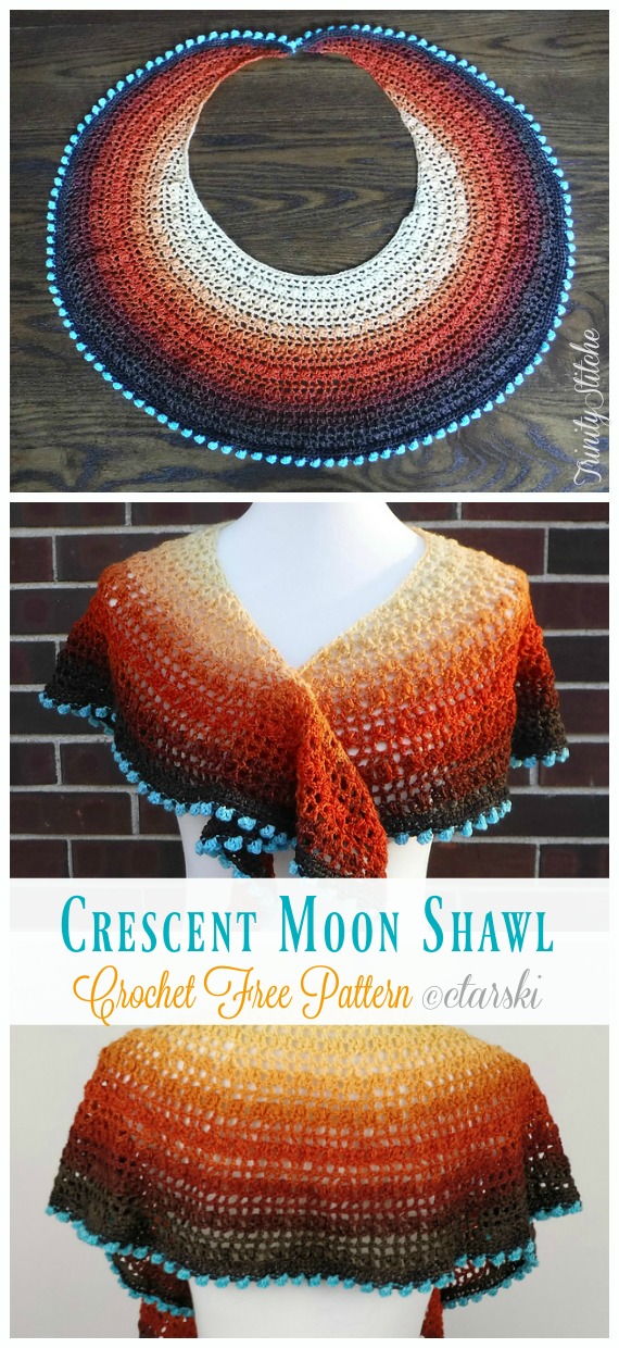 Crescent Moon Shawl Wrap Crochet Free Pattern - Women Lace #Shawl; Free #Crochet; Patterns