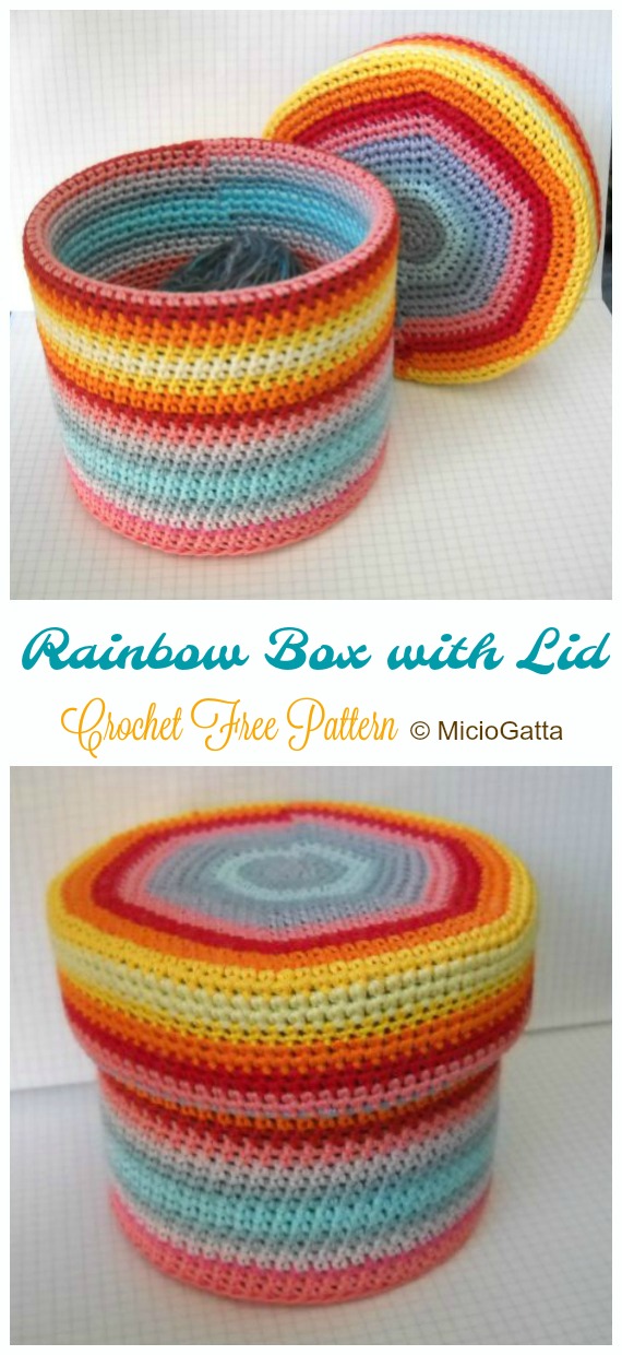 Rainbow Box with Lid Crochet Free Pattern - #Crochet Rainbow #Basket Free Patterns