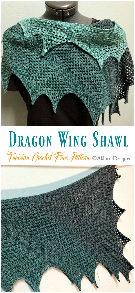 Dragon Wing Shawl Tunisian Crochet Free Pattern - Women Lace #Shawl; Free #Crochet; Patterns