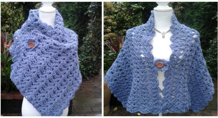 Lace Shell Stitch Shawl Crochet Free Pattern [Video] - Women Shawl #Wrap; Free #Crochet; Patterns