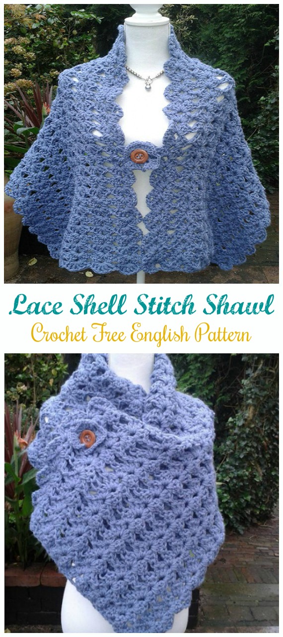 Lace Shell Stitch Shawl Crochet Free Pattern [Video] - Women Shawl #Wrap; Free #Crochet; Patterns