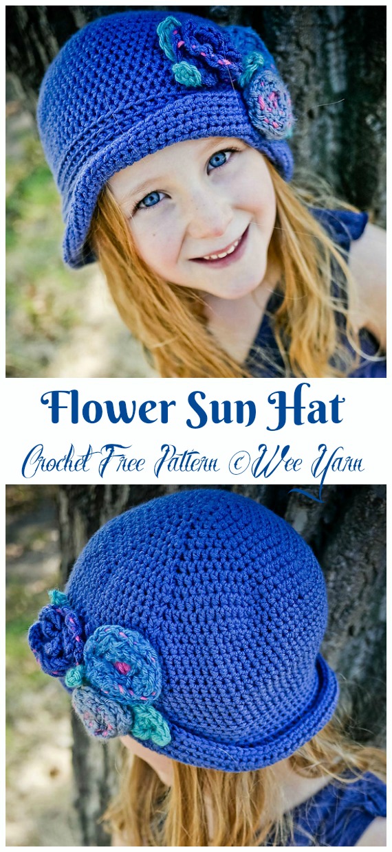 Flower Sun Hat Crochet Free Pattern - Girls #Sunhat; Free #Crochet; Patternss