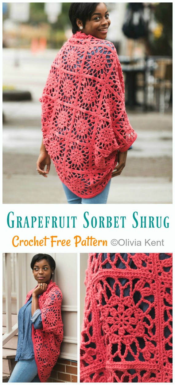 Grapefruit Sorbet Shrug Crochet Free Pattern - Women Sweater #Shrug; Free #Crochet; Patterns
