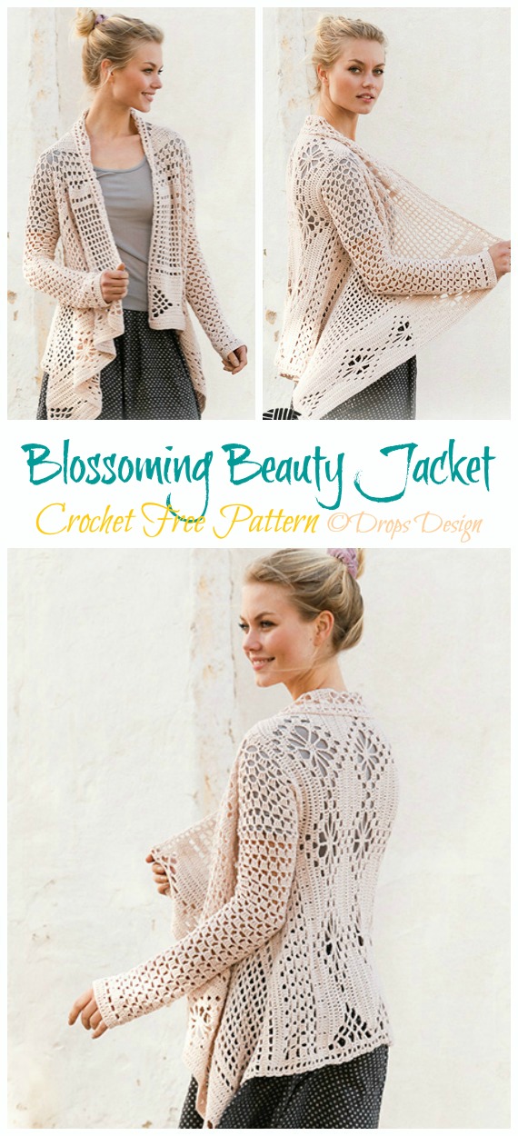 Blossoming Beauty Lace Granny Square Jacket Crochet Free Patterns - Spring&Summer Women #Cardigan; Free #Crochet; Patterns