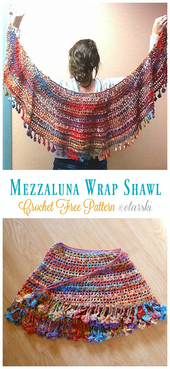 Mezzaluna (Crescent Moon) Wrap Shawl Crochet Free Patterns- Women Lace #Shawl; Free #Crochet; Patterns