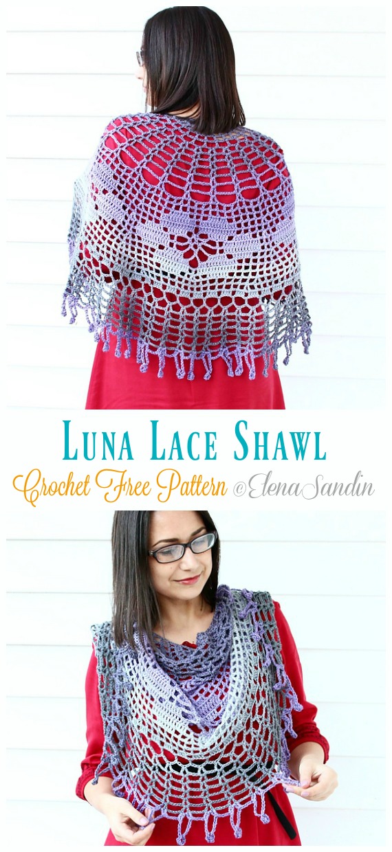 Luna Lace Shawl Crochet Free Patterns- Women Lace #Shawl; Free #Crochet; Patterns