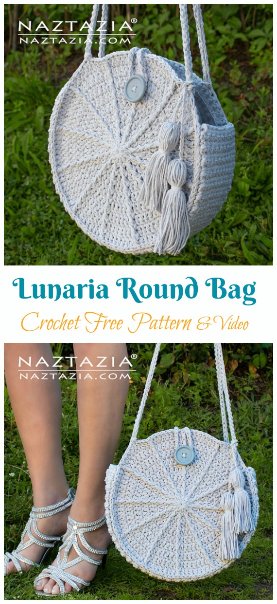 Lunaria Round Bag Crochet Free Pattern [Video] - Trendy #Handbag; Free Crochet Patterns