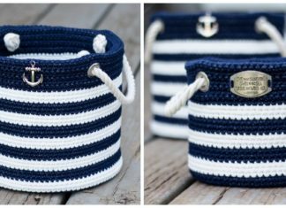 Nautical Basket Crochet Free Pattern- Storage #Basket; Free #Crochet; Patterns