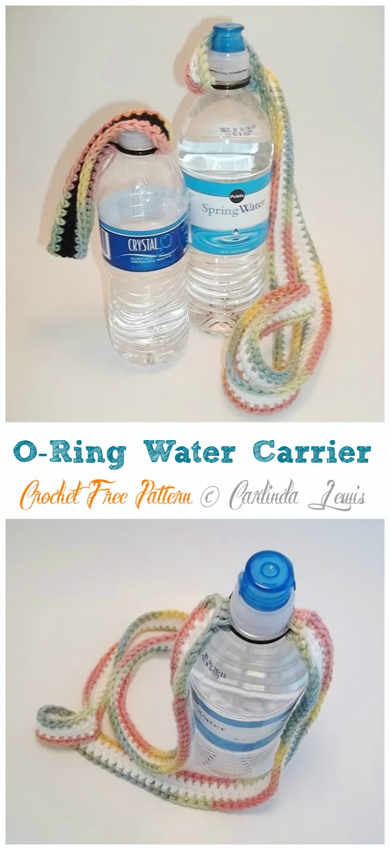 O-Ring Water Carrier Crochet Free Pattern - Water Bottle Holder Free #Crochet; Patterns