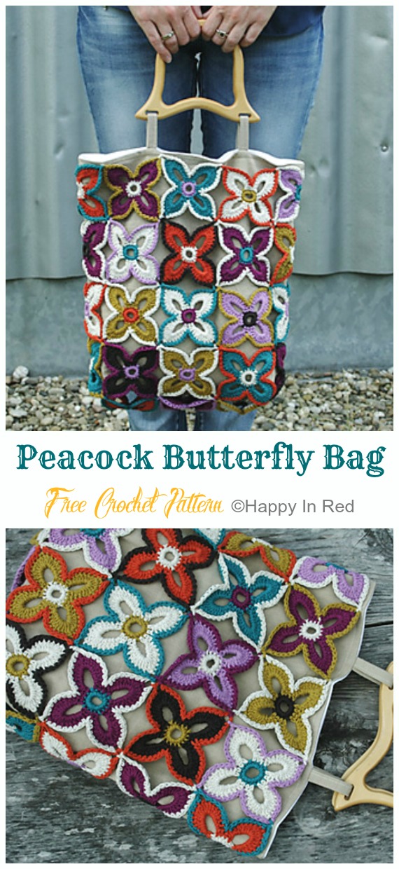 Peacock Butterfly Bag Crochet Free Pattern - Tote #Bag; Free #Crochet; Patterns