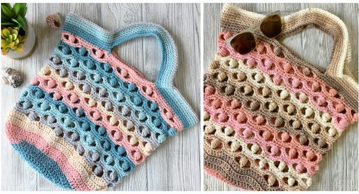 Sea Shells by The Shore Market Bag Crochet Free Pattern- #Crochet; Market Grocery #Bag;Free Patterns