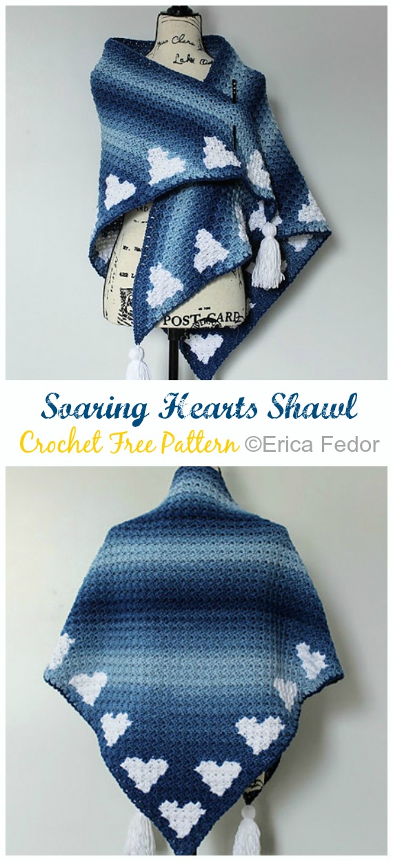 Soaring Hearts Shawl Crochet Free Pattern - Women Lace #Shawl; Free #Crochet; Patterns