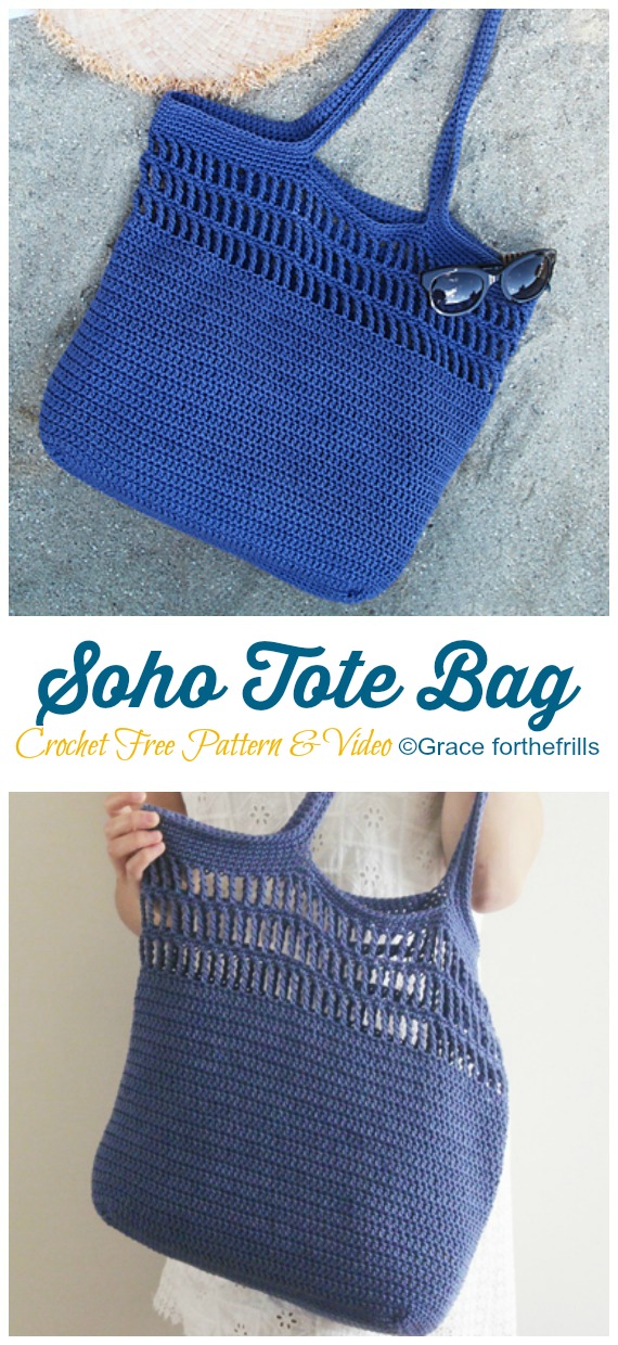 Soho Tote Bag Crochet Free Pattern [Video]] - Beach #Bag; Free #Crochet; Patterns