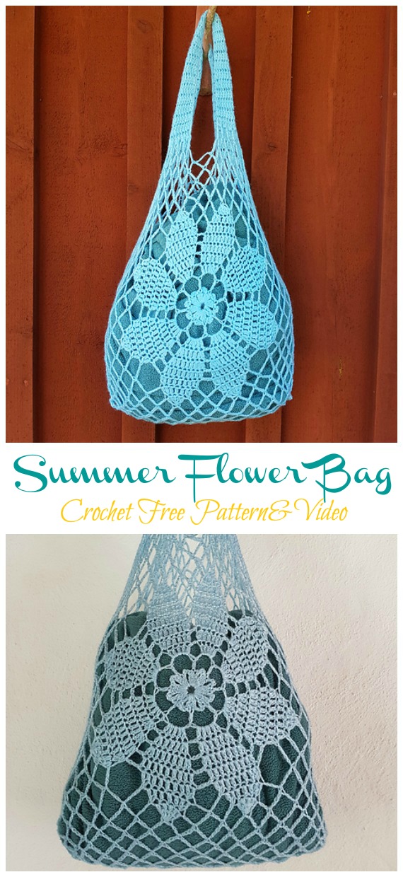 Summer Flower Bag Crochet Free Pattern [Video]-#Crochet; Market Grocery #Bag;Free Patterns