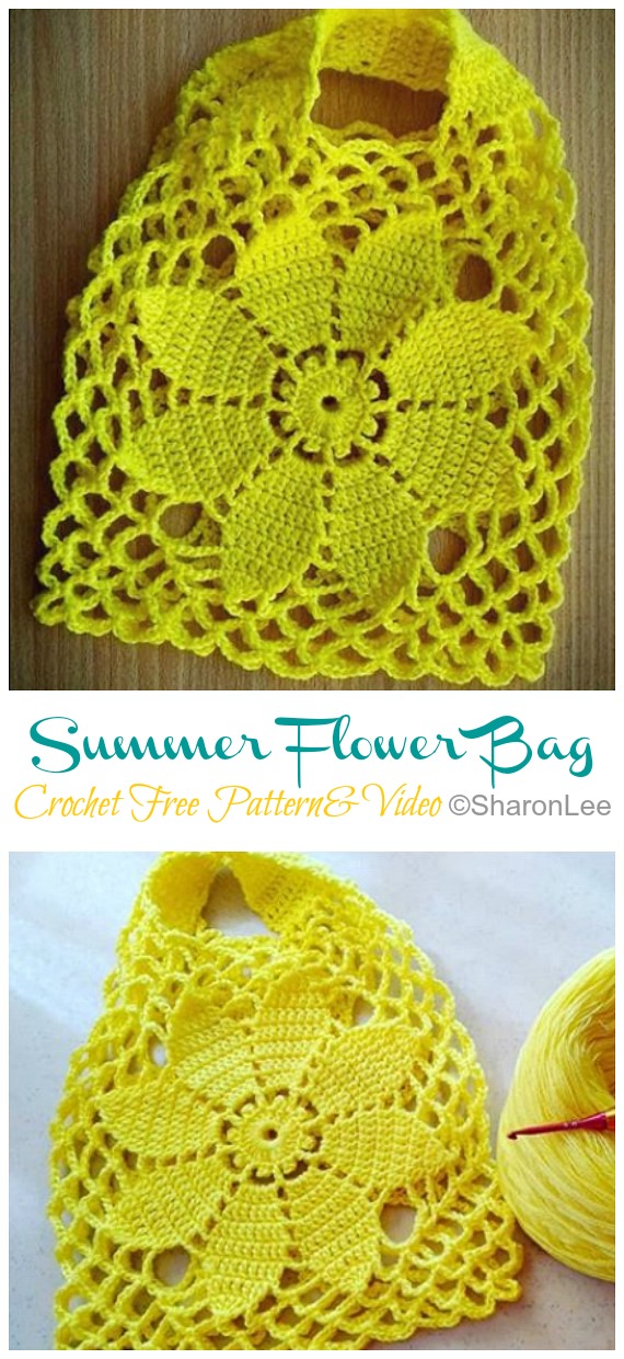 Summer Flower Bag Crochet Free Pattern [Video]-#Crochet; Market Grocery #Bag;Free Patterns