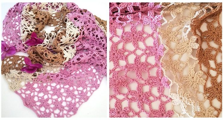 Sweet Neapolitan Flower Lace Shawl Crochet Free Pattern- Women Shawl #Wrap; Free #Crochet; Patterns