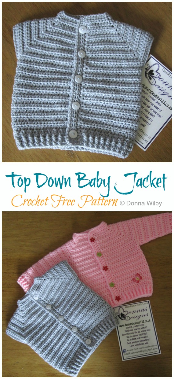 Top Down Baby Jacket Crochet Free Pattern - Baby Sweater #Cardigan; Free #Crochet; Patterns