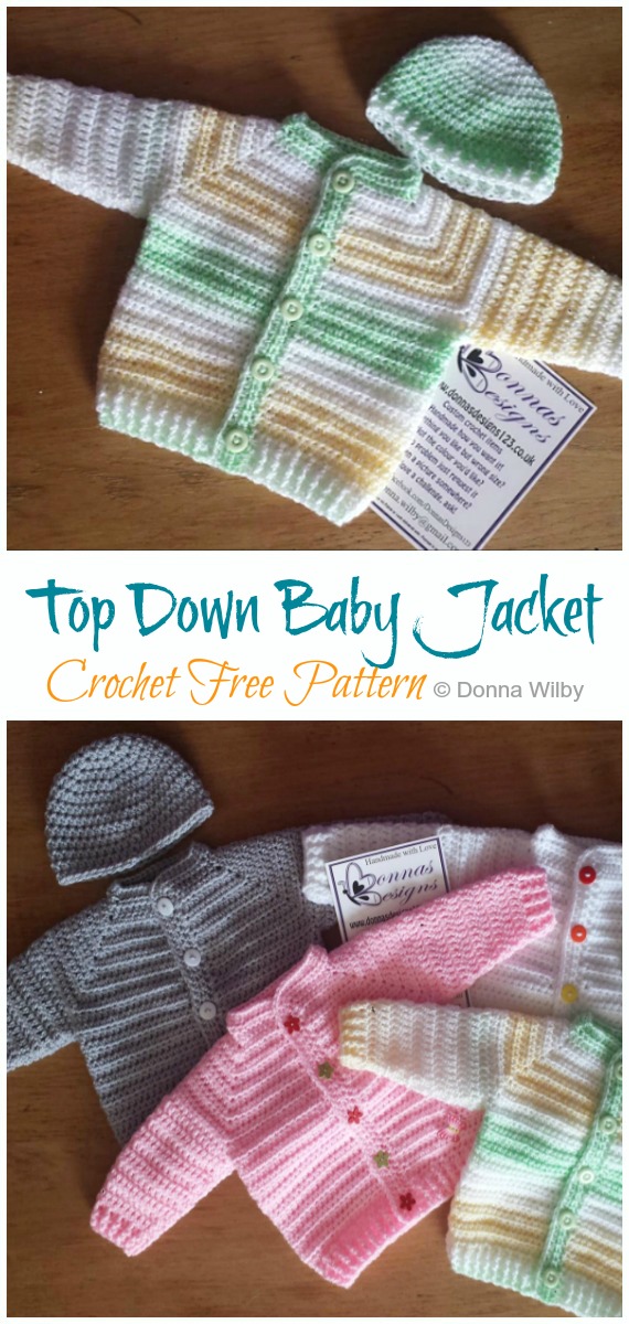 Top Down Baby Jacket Crochet Free Pattern - Baby Sweater #Cardigan; Free #Crochet; Patterns