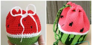 Watermelon Drawstring Bag Crochet Free Patterns - Drawstring Bag Free #Crochet; Patterns