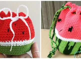 Watermelon Drawstring Bag Crochet Free Patterns - Drawstring Bag Free #Crochet; Patterns