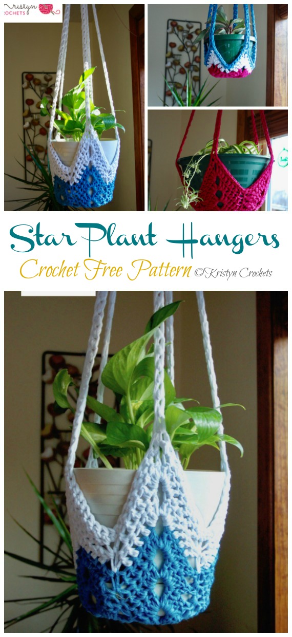 Never Ending Star Plant Hangers Crochet Free Patterns - Hanging #Planter; Cozy Free #Crochet; Patterns