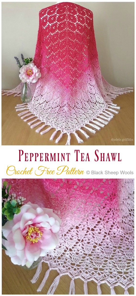 Peppermint Tea Lace Shawl Crochet Free Pattern- Women Lace #Shawl; Free #Crochet; Patterns