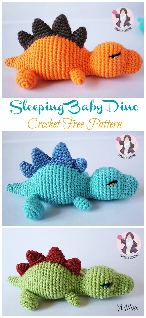 Amigurumi Sleeping Baby Dino Crochet Free Pattern - Free #Amigurumi; #DinosauR; Toy Softies Crochet Patterns