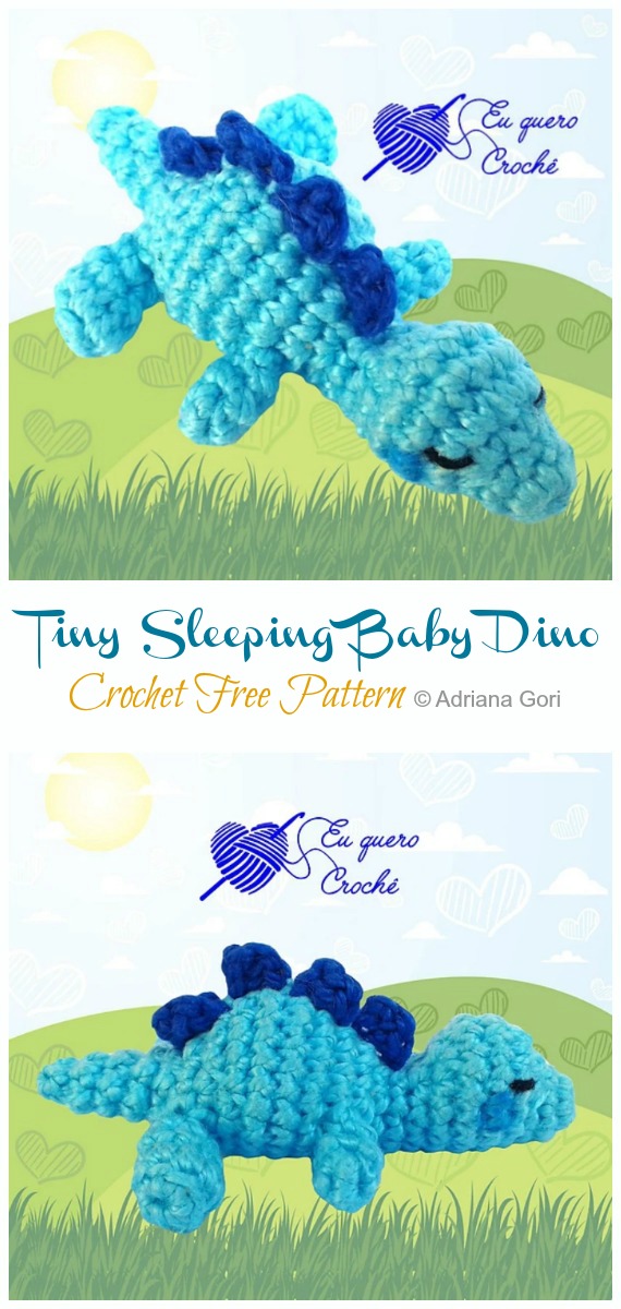 Amigurumi Tiny Sleeping Baby Dino Crochet Free Pattern - Free #Amigurumi; #DinosauR; Toy Softies Crochet Patterns